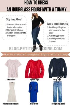 How to Dress an Hourglass Figure with a Tummy Hourglass With Tummy Outfits, Hourglass With Tummy, Plus Size Hour Glass, Midsize Hourglass Outfits, Full Hourglass Figure Outfits, Curvy Hourglass Outfits, Clothes For Hourglass Shape, Hourglass Outfit Ideas, Hourglass Figure Outfits Casual