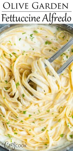 a pan filled with homemade olive garden alfredo sauce