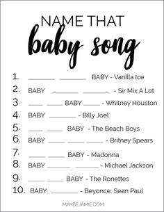 a baby shower game with names and pictures