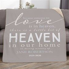 a personalized blanket with the words love is in heaven, there is a little bit of heaven in our home