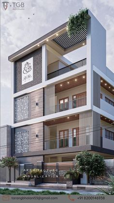 an apartment building with balconies on the second floor