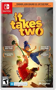 it takes two on the nintendo wii game console, with an image of two children flying through