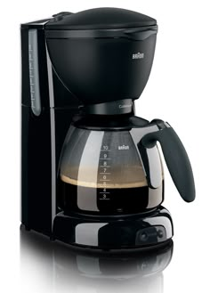 a black coffee maker sitting on top of a counter