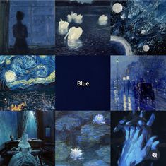 several different paintings with the words blue in them