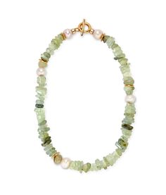 Mood Necklace in Prehnite. Green prehenite necklace with freshwater pearls and gold plated brass with toggle closure. Mood Necklace, Necklaces Collection, Semi Precious Necklace, Hoop Charms, Necklace Charms, Green Beads, Fall Accessories, Strawberry Quartz, Blue Lace Agate