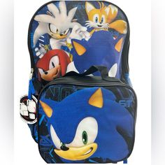 Sonic Book Bag And Lunch Bag Set Themed Rectangular School Backpack, Themed Backpack For End Of School Year, Themed Black Backpack For School, Themed Backpack For School, Themed School Backpack, Themed Standard Backpack For School, Themed Black School Backpack, Themed Multicolor School Bag, Themed Multicolor Rectangular Bag