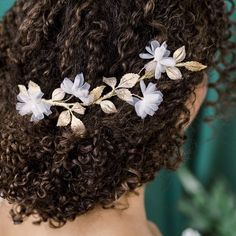 Style Name: Finley Sweet, delicate and vintage inspired is our Finley bridal hairvine.  This gorgeous wedding headpiece is a handwired vine accented with hand patina'd leaf branches throughout.  Some of the beautiful leaves are also in their natural state for a beautiful two tone effect.  The large rose leaves have tiny transparent crystals hand applied to look like dew drops on the leaves.  Our signature hand pressed silk flowers are wired on sprigs and have glass pearl centres.  The sprigs are Rose Branch, Bridal Headpiece Vintage, Silk Flower Wedding, Bridal 2023, Flower Wedding Hair, Bride Vintage, Wedding Hairpiece, Beautiful Leaves, Hair Accessories Boho