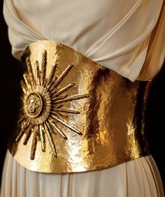 Sun Ornament, Krikor Jabotian, Empire Romain, Royal Style, A Goddess, Greek Myths, Metal Belt, Draped Dress, Dresses To Wear To A Wedding