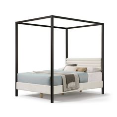 a bed with a white and black frame