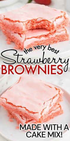 the very best strawberry brownies made with a cake mix