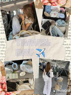 a collage of photos with the words travel day