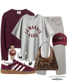 Leopard Trainers Outfit, Burgundy Trainers Outfit, Burgundy Adidas Outfit, Burgundy Sneakers Women Outfit, Burgundy And Grey Outfits, Adidas Trainers Outfit, Leopard Bag Outfit, Burgundy Sneakers Outfit, Burgundy Cardigan Outfit