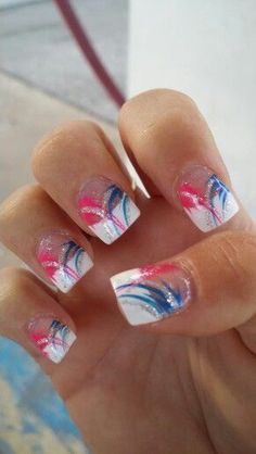 Spring Fingernails, 4th Nails, Patriotic Nails Design, Patriotic Nails, White Tip Nails, Nail Tip Designs, White Tips, Fourth Of July Nails, Manicure Nail Designs