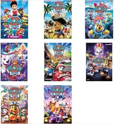 the paw patrol dvd collection is shown in four different colors and sizes, including one for each