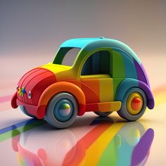 a colorful toy car sitting on top of a table