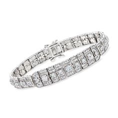 Ross-Simons - 6.50ct t. w. Round, Baguette Cubic Zirconia Bracelet in Silver. 7.25". Elegantly designed and nicely priced, this 6.50 ct. t. w. baguette and round brilliant-cut CZ bracelet delivers a glamorous look for less. Crafted in polished sterling silver with milgrain details. Double-latch safety. Box clasp, CZ bracelet. CZ weights are diamond equivalents. Formal Rectangular Bracelet With Diamond Accents, Elegant Rectangular Diamond Anniversary Bracelet, Formal Rectangular Bracelets With Diamond Accents, Classic Diamond Bracelet With Diamond Accents For Evening, Classic Diamond Bracelet With Accents For Evening, Rectangular Diamond Accent Bracelet For Wedding, Wedding Diamond Bracelet With Rectangular Diamond Accents, Classic Evening Diamond Bracelet With Accents, Wedding Diamond Bracelet With Rectangular Accents