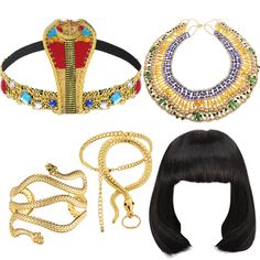 PRICES MAY VARY. What You Will Receive: you will receive 1 piece of short bob wig, 1 piece of snake head head chain, 1 piece of snake arm cuff, 1 piece of collar necklace, and 1 piece of snake bracelet with ring, this combination can meet your Halloween, Mardi Gras, costume party or holiday decorating needs Unique and Charming: the Egyptian costume women is unique and exquisite, featuring snake patterns, attractive and charming, and easy to be noticed in the crowd Reliable and Sturdy: the black Egyptian Halloween Costume, Egyptian Headpiece, Snake Arm Cuff, Short Black Bob, Egyptian Halloween, Snake Head, Black Bob, Costume Women, Head Chain