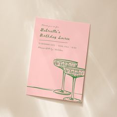 a pink birthday card with a piano and wine glass on it that says, elizabeth's birthday dare