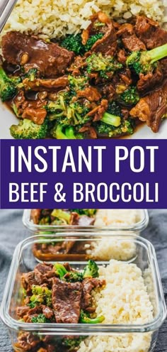 instant pot beef and broccoli meal in plastic containers