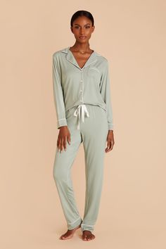 Your bridesmaids will feel like they're wrapped up in a soft, cooling cloud in this bamboo jersey pajama set. Available in Sage. Your arms and legs will thank you when they're wrapped up in our smooth, cooling bamboo jersey. | Sage Getting Ready Bamboo Size 2X | Birdy Grey Jonny Long Sleeve Pajama and Pants Set Bamboo Pants, Wedding Roles, Drawstring Waist Pants, Birdy Grey, Bamboo Pajamas, Sleepwear & Loungewear, Long Sleeve Pyjamas, Pj Sets, Birdy