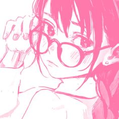 a drawing of a girl with glasses talking on the phone