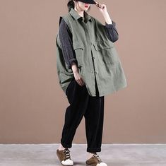 Simple green clothes For Women lapel sleeeless box fall top

 Materials used: cotton blended

Measurement:One size fits all for this item. Please make sure your size doesn't exceed this size: BUST-144cm   
   
length 77cm / 30.03"
bust 144cm / 56.16"
Waist 148cm / 57.72"
Cuff 70cm / 27.3"



We ship worldwide.

Tracking numbers provided for all orders. Oversized Sleeveless Tops For Fall, Casual Workwear Vest With Lapel Collar, Khaki Cotton Vest For Fall, Fall Khaki Cotton Vest, Sleeveless Tops With Pockets For Fall, Khaki Cotton Vest Top, Spring Collared Vest Top, Spring Vest Top With Collar, Sleeveless Green Tops For Fall