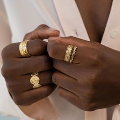 Our gold stacking ring features a modern, scalloped edge, formed by joining delicate gold discs together. Shop ethically crafted Bali jewelry at Anna Beck. Gold Engraved Stackable Open Ring, Modern Gold Stackable Engraved Ring, Luxury Recycled Gold Open Stackable Rings, Polished Finish Recycled Gold Open Stackable Rings, Heirloom Yellow Gold Stackable Brass Rings, Anna Beck Jewelry, Grey Sapphire, Anna Beck, Bali Jewelry