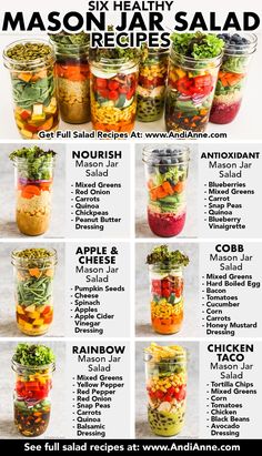 mason jars filled with different types of food and labeled in the names for each jar