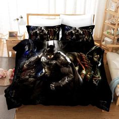 a bed with batman and joker on it