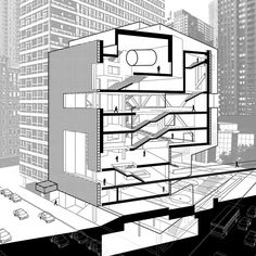 a black and white architectural drawing of a building