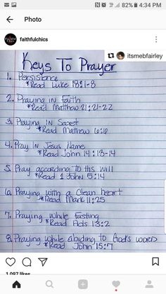 a note with the words keys to prayer written in cursive writing on it