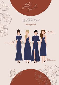 the dress code for bridesmaids is shown in this graphic style, with different colors and