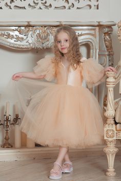 Модный персиковый Kids Dress