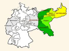 a map of germany showing the location of different towns and their major cities in green