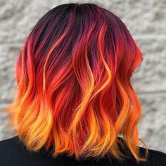 Fire Ombre Hair, Sunset Hair Color, Red Orange Hair, Vivid Hair, Sunset Hair, Pulp Riot Hair Color, Vivid Hair Color, Pulp Riot Hair, Cute Hair Colors