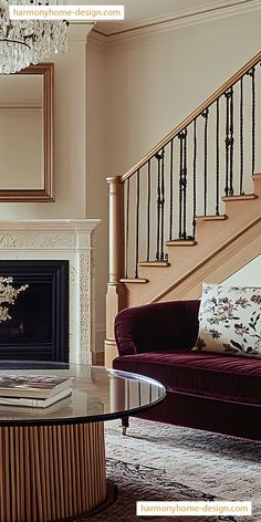 An inviting living space features intricate moldings on the walls and ceilings, paired with warm wood finishes and plush seating for a perfectly blended interior.