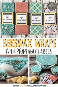 beeswax wraps with printable labels are great for gift wrapping and party favors