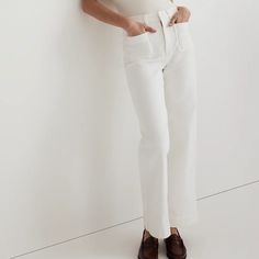 Madewell Perfect Vintage Wide Leg Jeans New Without Tags Never Worn Size 31 The Cut: A Fan Fave In Our Perfect Vintage Fam, These Patch-Pocket Jeans Combine The High Fitted Waist You Love With Wide Legs. The Fabric: Premium White Cone Denim With Zero See-Through And A Touch Of Body-Hugging Stretch So They Won't Bag Out. 11" High Rise, 17 1/4" Leg Opening, 30" Inseam. 98% Cotton/2% Elastane. Machine Wash. Madewell Flare Jeans, Madewell Wide Leg Jeans, Vintage Wide Leg Jeans, White Wide Leg Jeans, Denim Bows, Womens Cropped Jeans, Boho Denim, Cropped White Jeans, Wide Leg Crop Pants