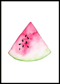 a watermelon slice with black seeds is shown on a white background in a black frame