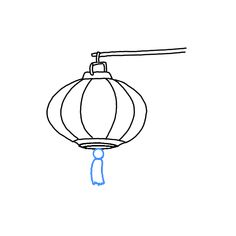 a drawing of a chinese lantern hanging from a wire with a tassel on it