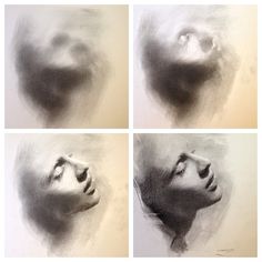 four different images of a woman's face in black and white