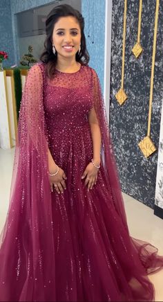 Full Frock For Wedding, Long Frock Designs For Reception, Long Frocks For Wedding Reception, Net Long Sleeves Designs, Glitter Net Dress, Party Wear Gowns Indian Receptions, Engagement Dress For Bride Indian Gown, Indian Wedding Reception Gowns