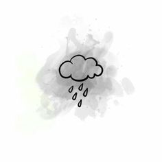 a black and white drawing of a cloud with rain coming from it's side