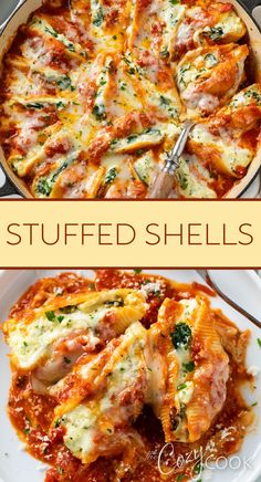 stuffed shells filled with cheese and spinach and topped with marinara sauce Stuffed Cheese Shells, Cheese Shells, Shells Stuffed, Italian Dinner Recipes, Stuffed Shells Recipe, Pasta Dinners, Pasta Dinner Recipes, Italian Dinner, Stuffed Shells