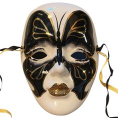 Beautiful Accent Piece . Hand Made . Off White Black And Gold Butterfly Design . Made Very Popular In The 80s . But This Art Form Has Been In Existence For Centuries Dating Back 1268. Ceramic Mask , Theatre Drama Masks , , Mardi Gras , 80s Decor , Italion , Venetian , Butterflies Black And Gold Butterfly, Mask Theatre, Butterfly Masquerade Mask, Acting Masks, Drama Masks, Venetian Masquerade Masks, 80s Decor, Butterfly Mask, Ceramic Mask