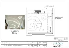 an architectural drawing of a children's room with ceiling lights and circular lighting fixtures