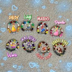 ✨Hey you! Yes you! Ready to jump up with Mario and the gang?✨ If so, these bracelets are perfect for you! These bracelets are stretchy enough to fit an average sized wrist. However, if a bigger or smaller size is needed please contact me when placing your order! Have any further questions? Please feel free to message me and ask! I've left a box for you to type in a character I don't have shown, if you'd like a different character! ❗️DISCLAIMER: I own absolutely nothing except for the patterns/de Character Bracelet Ideas, Cartoon Bracelet Ideas, Pony Beads Bracelet Ideas, Mario Kandi, Funny Kandi Bracelets, Loom Bracelets Ideas, Baddie Bracelets, Character Bracelets, Kandi Bracelets Rave