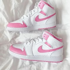 Custom Air Jordan 1, Nike Shoes Girls, Jordan Shoes Girls, Preppy Shoes, Nike Air Jordan 1 Mid, Cute Nike Shoes, Cute Nikes, Pink Sneakers, Swag Shoes