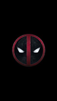 the deadpool logo is shown in black and red, with white eyes on it