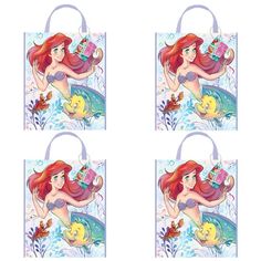 four bags with ariel the little mermaid on them